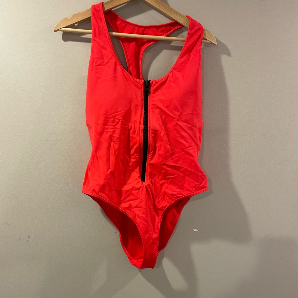 red one piece bathing suit sexy zip up XL